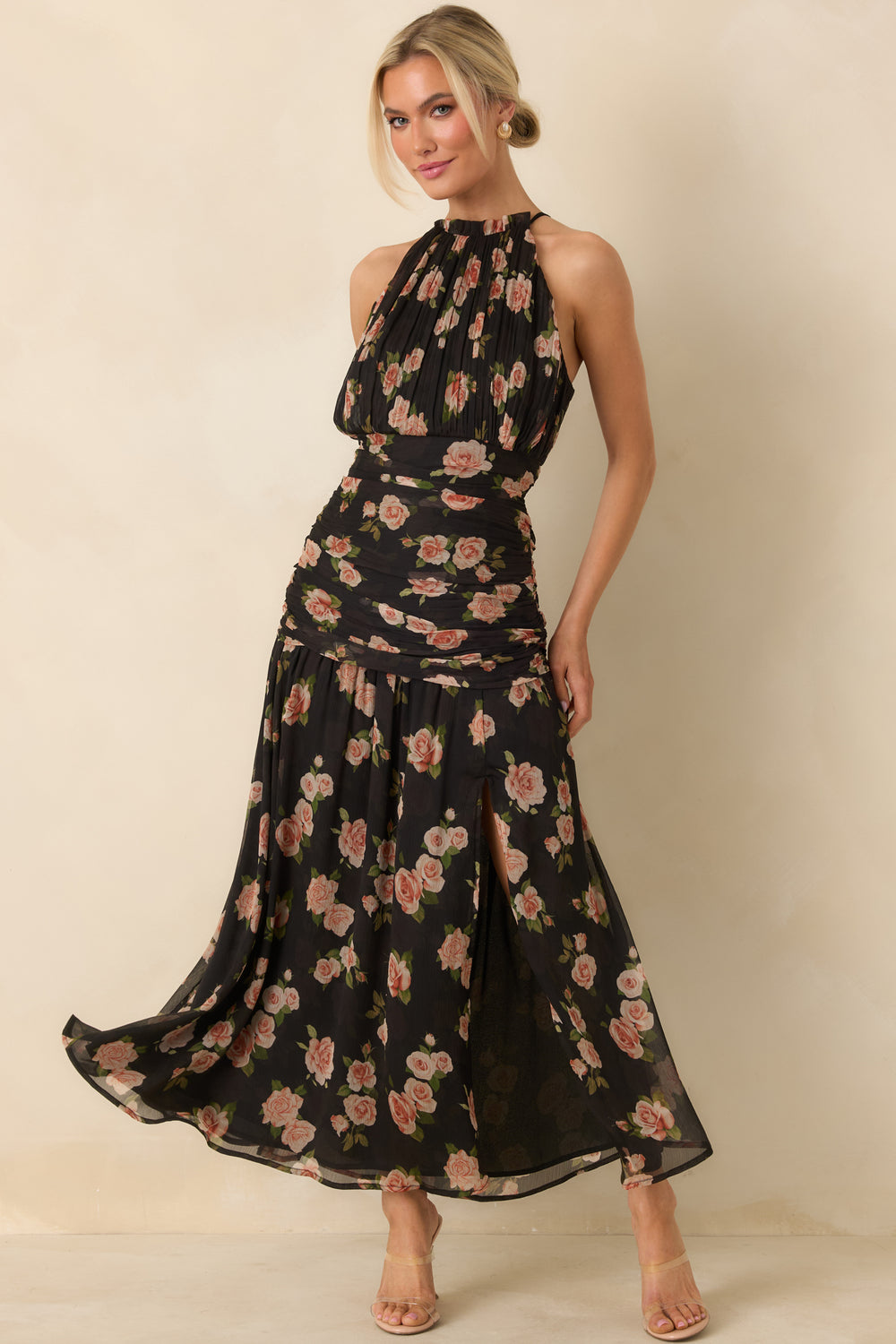 Black-Chiffon-Maxi-Dress-With-An-Allover-Floral-Print