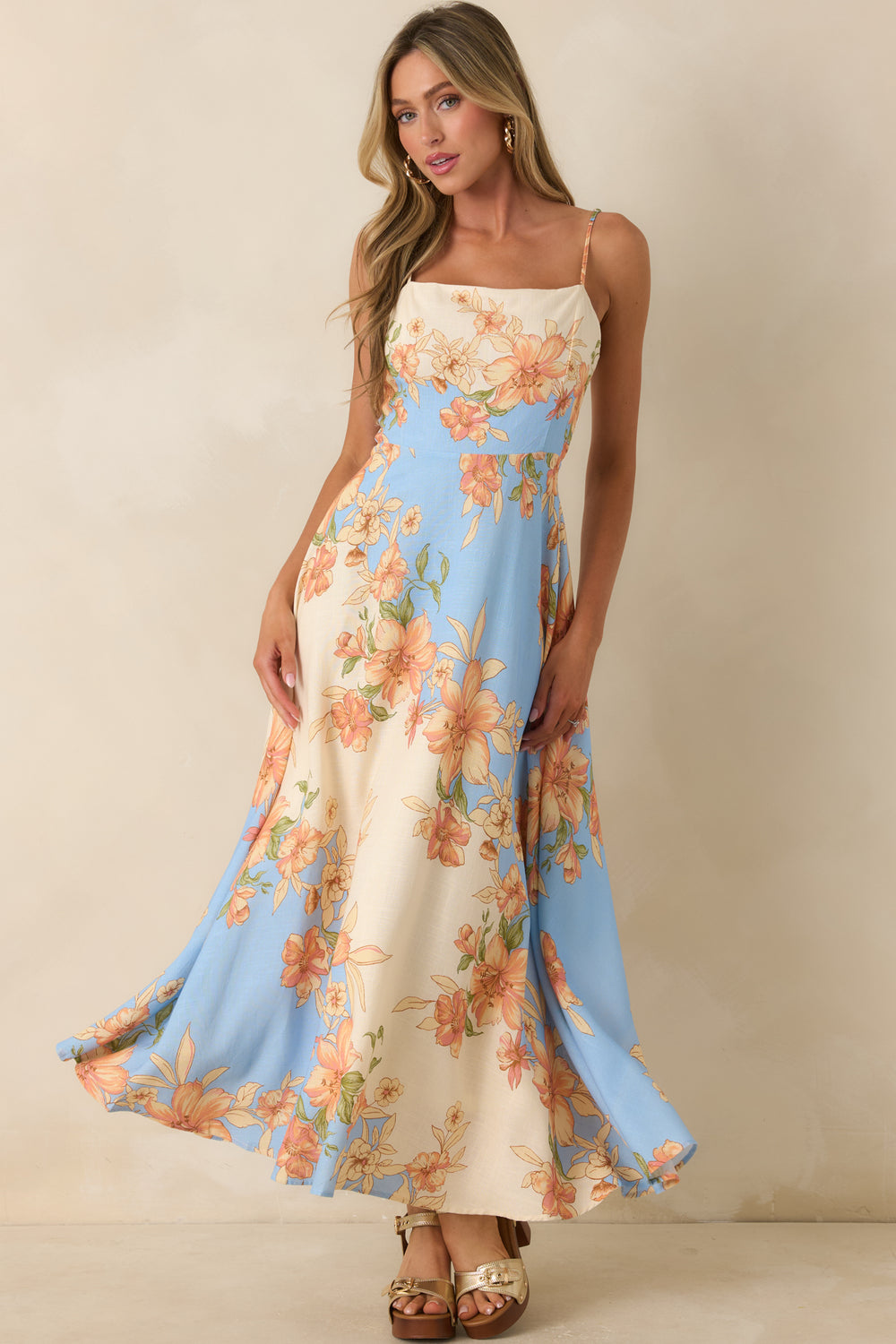 Blue-And-Ivory-Color-Block-Maxi-Dress