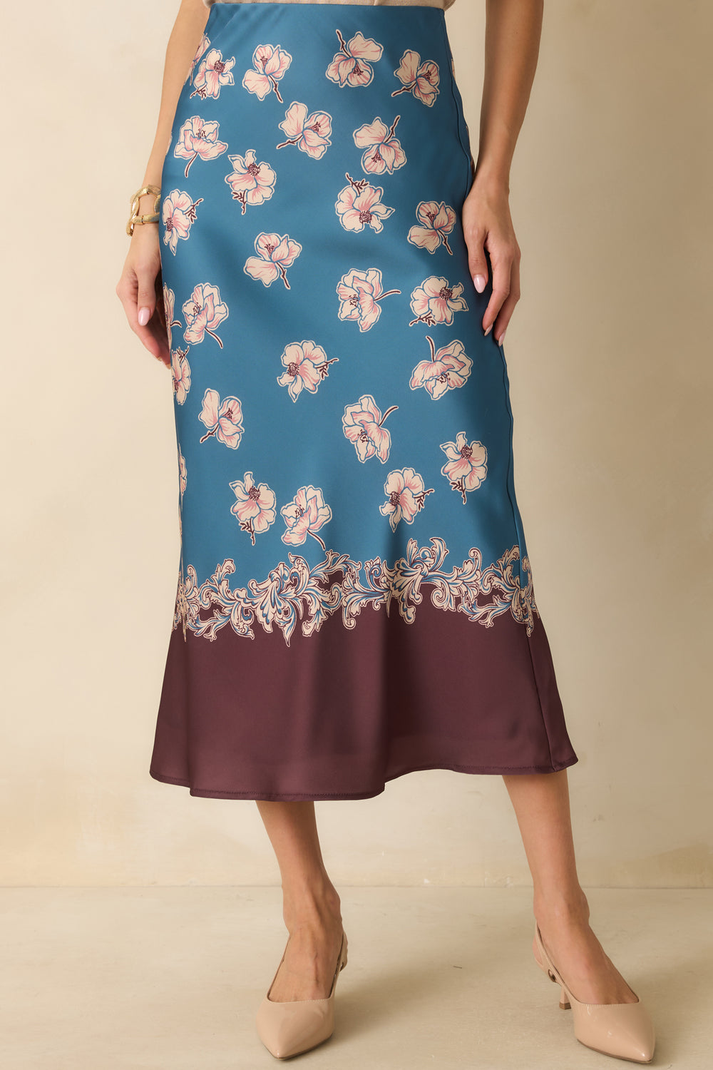 Blush-Ivory-Floral-Print-Blue-Satin-Fabric-Zoomed-Detail