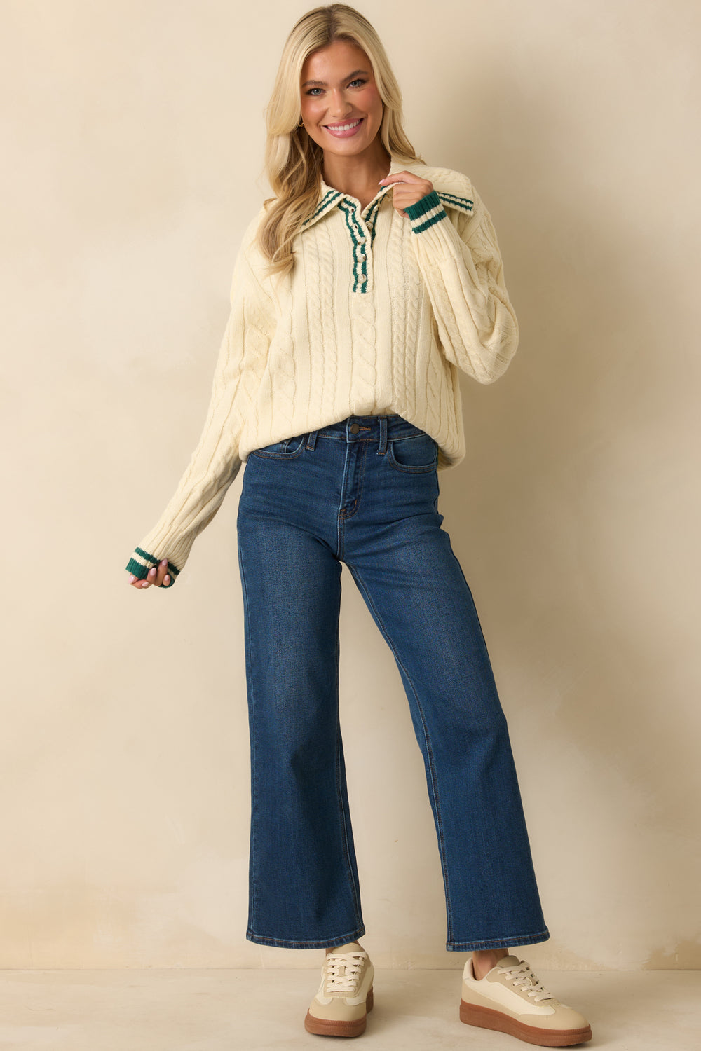 Cable-Knit-Ivory-Sweater-Long-Sleeves-Collared-Neckline-Relaxed-Fit