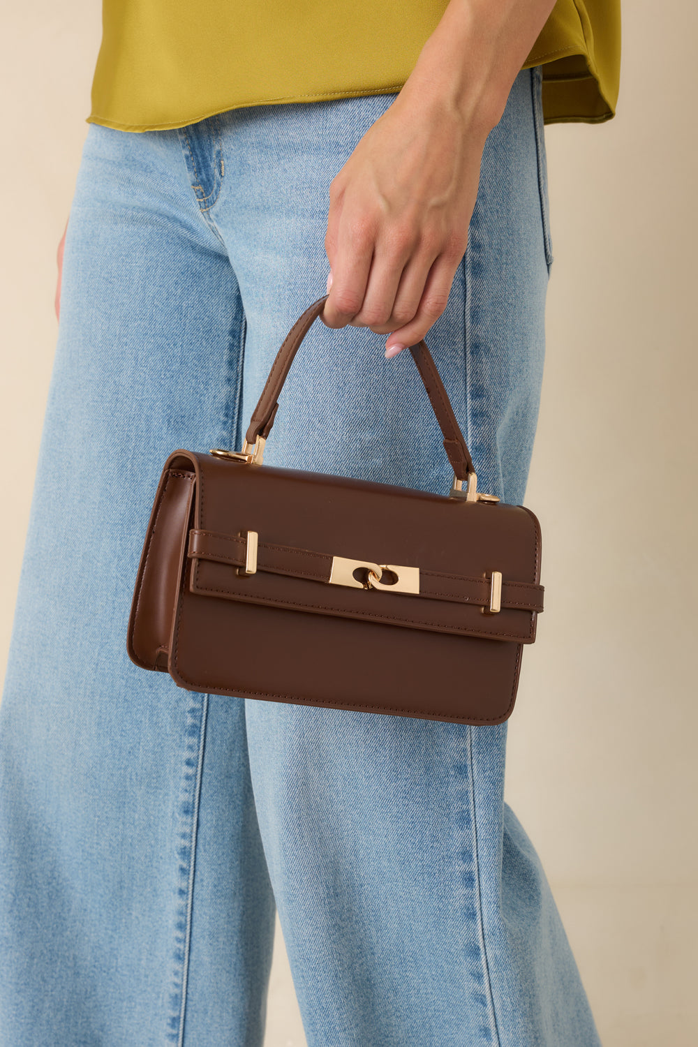 Chocolate-Brown-Structured-Faux-Leather-Handbag