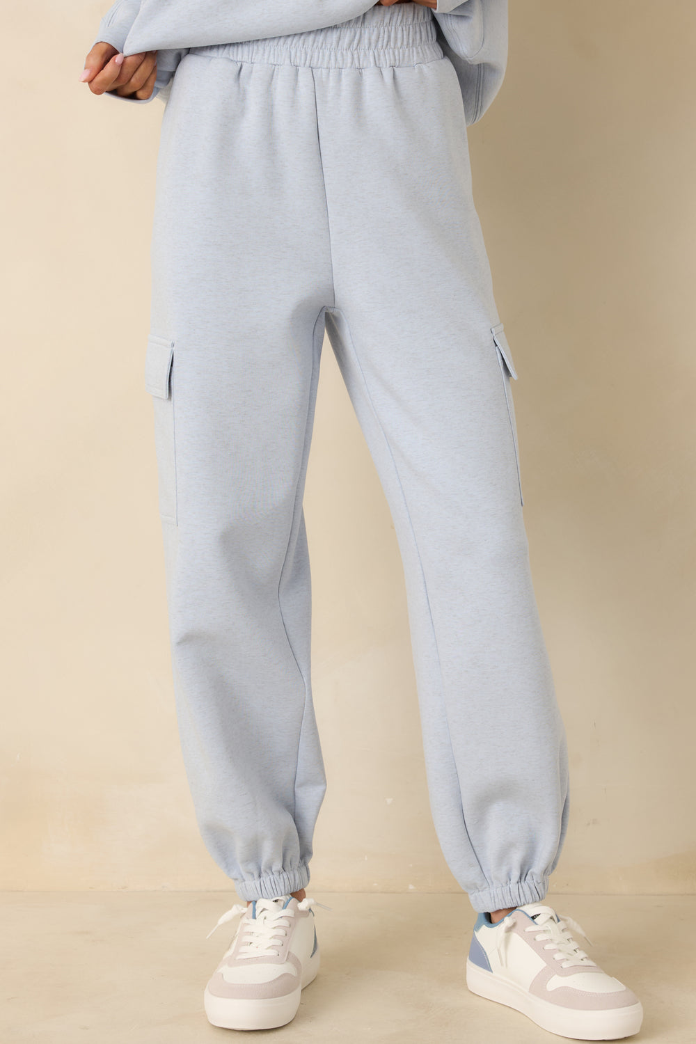 Close-View-Of-Elastic-Waistband-And-Soft-Knit-Joggers