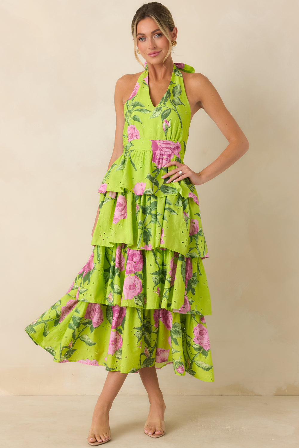 Cotton-Eyelet-Halter-Midi-Dress