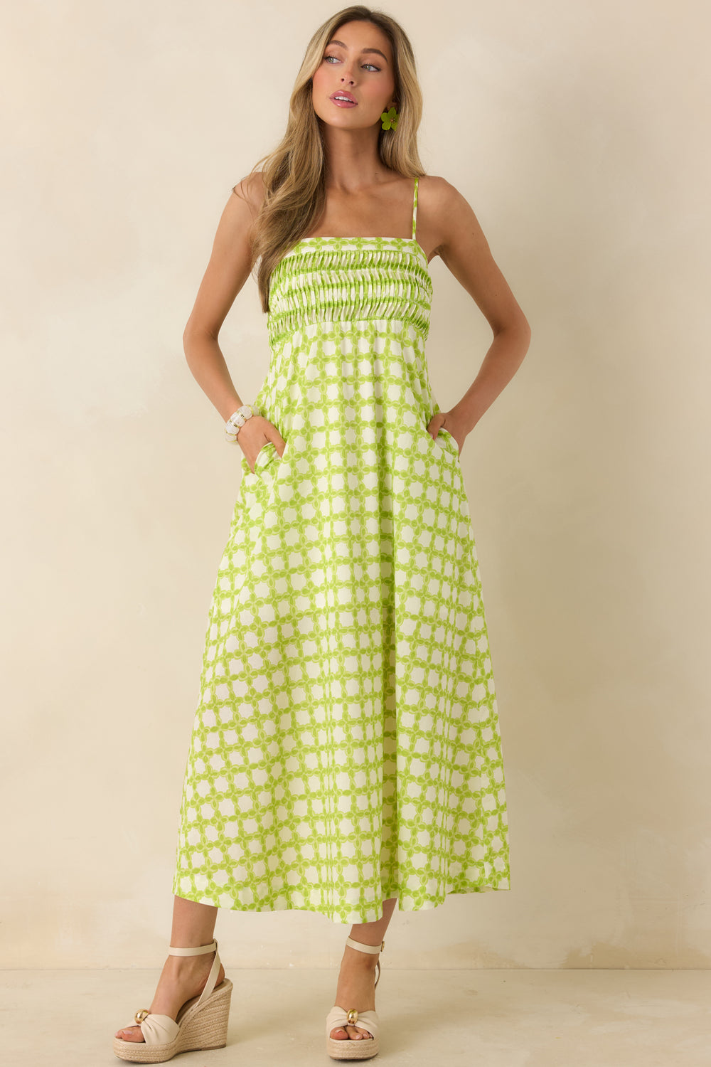 Cotton-Midi-Dress-With-A-Pleated-Bodice-And-Flowing-Skirt