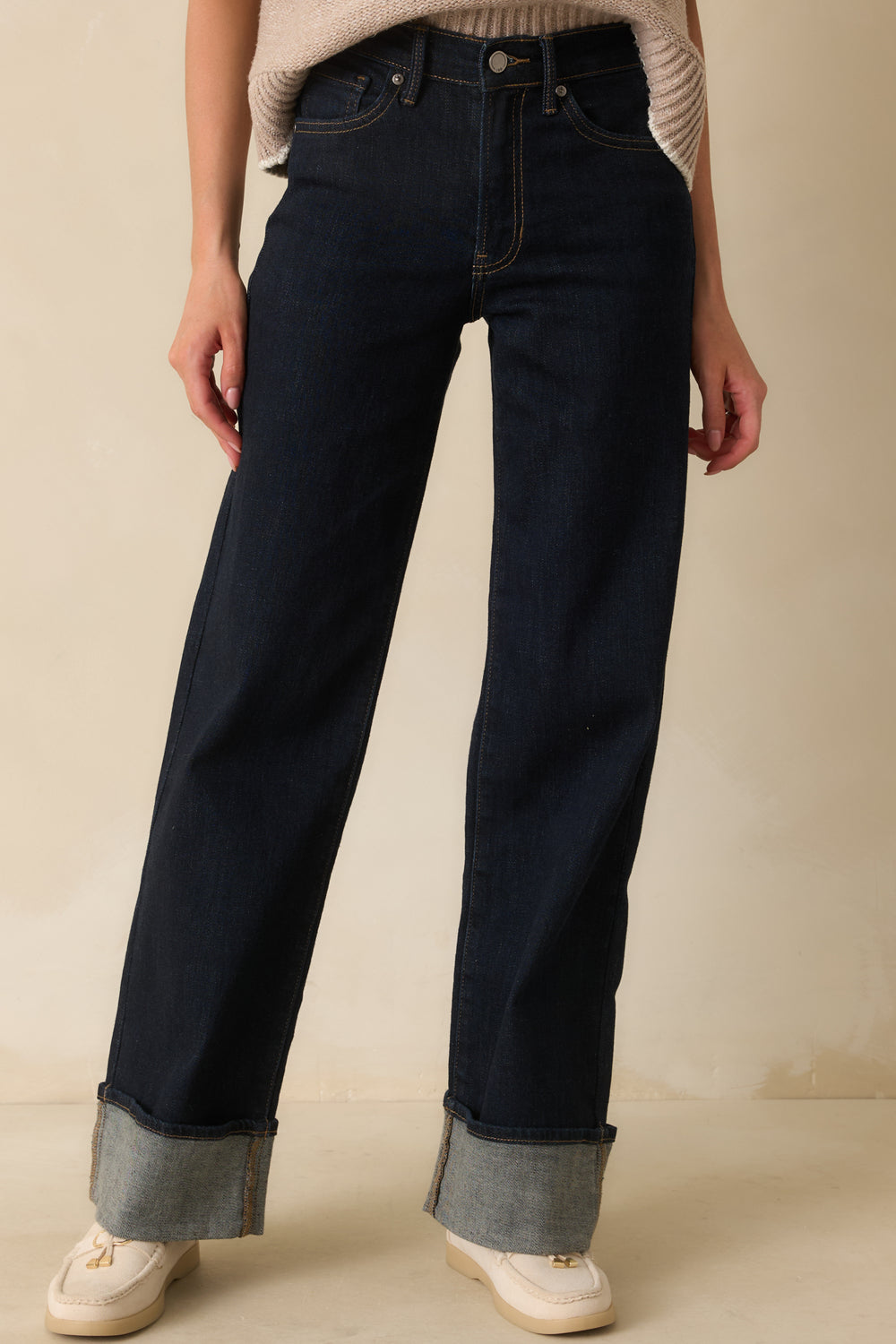 Dark-Wash-Denim-Jeans-High-Waist-Wide-Leg-Cuffed