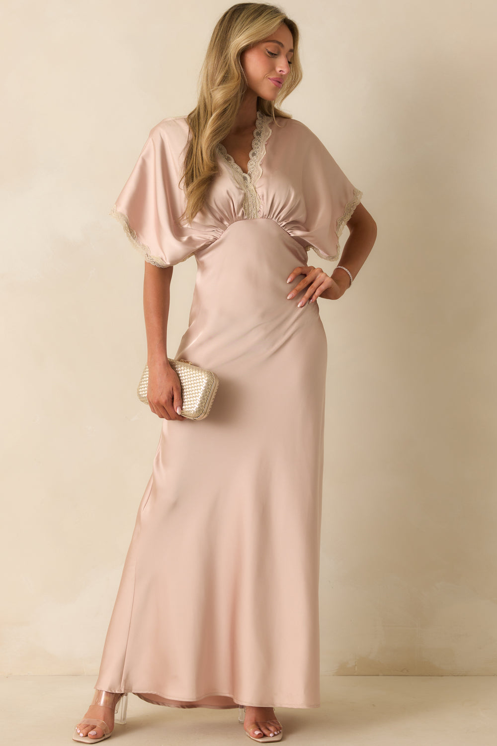 Dusty-Pink-Satin-Maxi-Dress-V-Neckline-Lace-Trim-Kimono-Sleeves