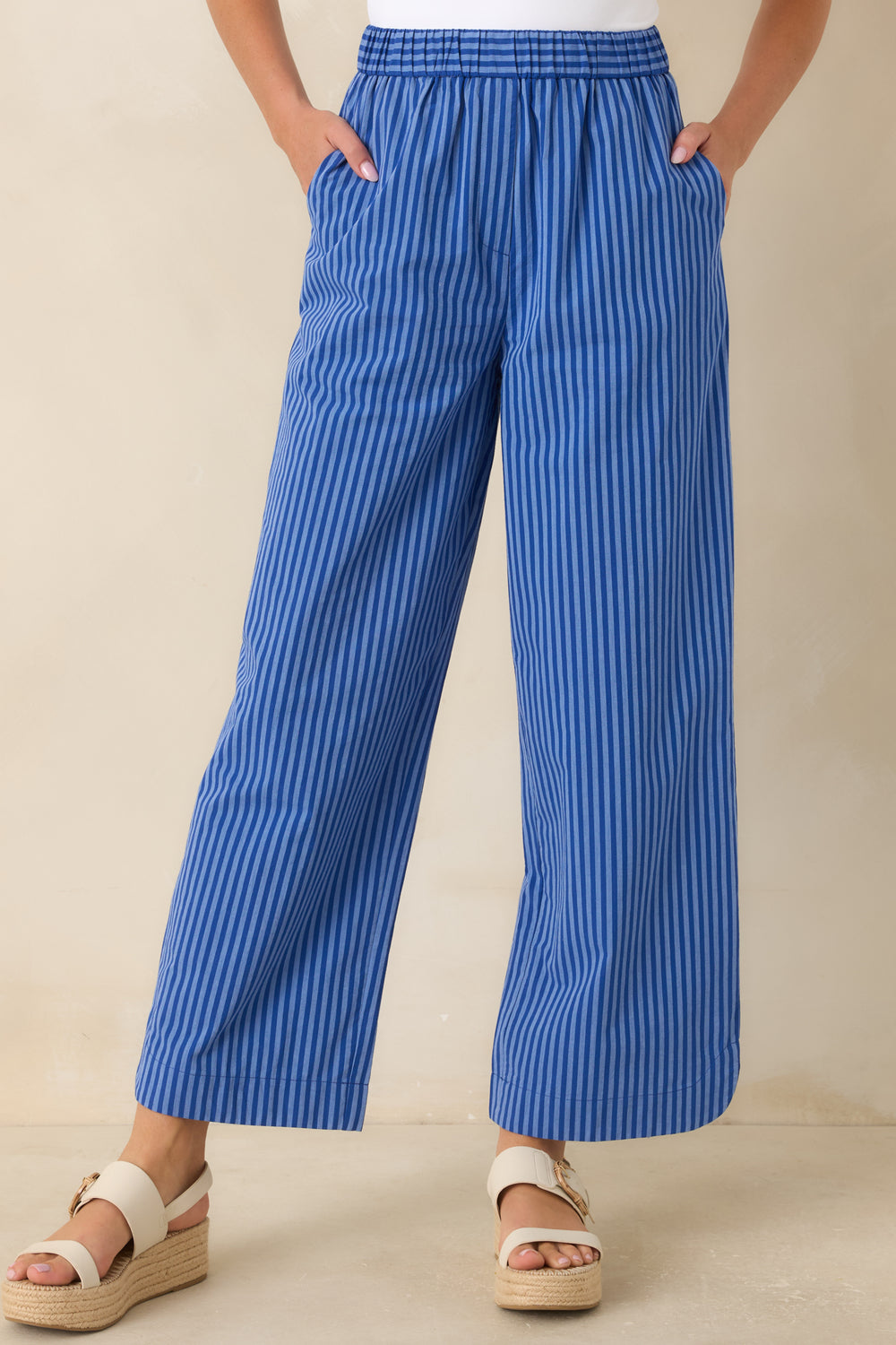 Electric-Blue-Striped-Pants-Flowing-Fabric-Full-Length-Side-Pocket