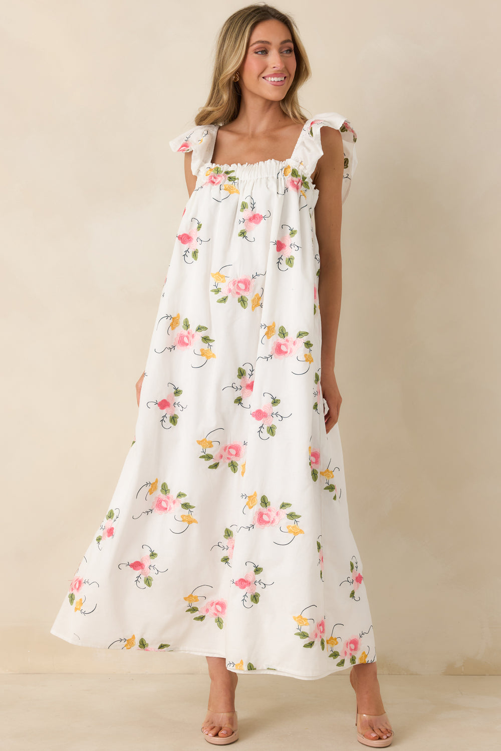 Embroidered-Maxi-With-A-Structured-Bodice-And-Square-Neckline