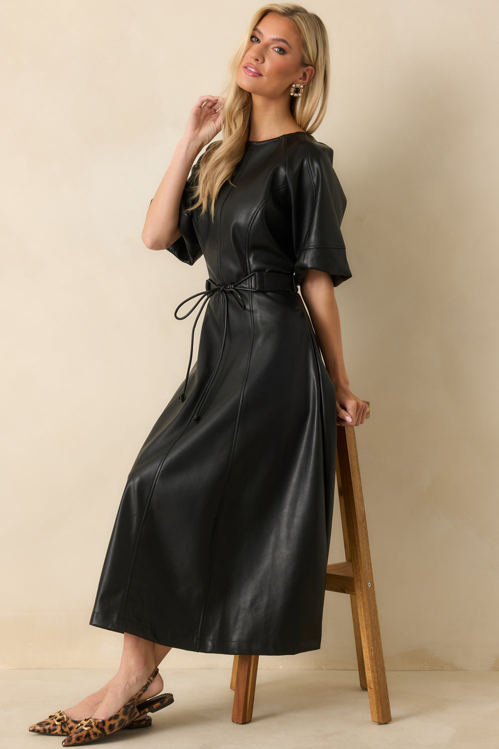 Faux-Leather-Midi-Dress-Refined-Front-Subtle-Sheen-Structured-Movement