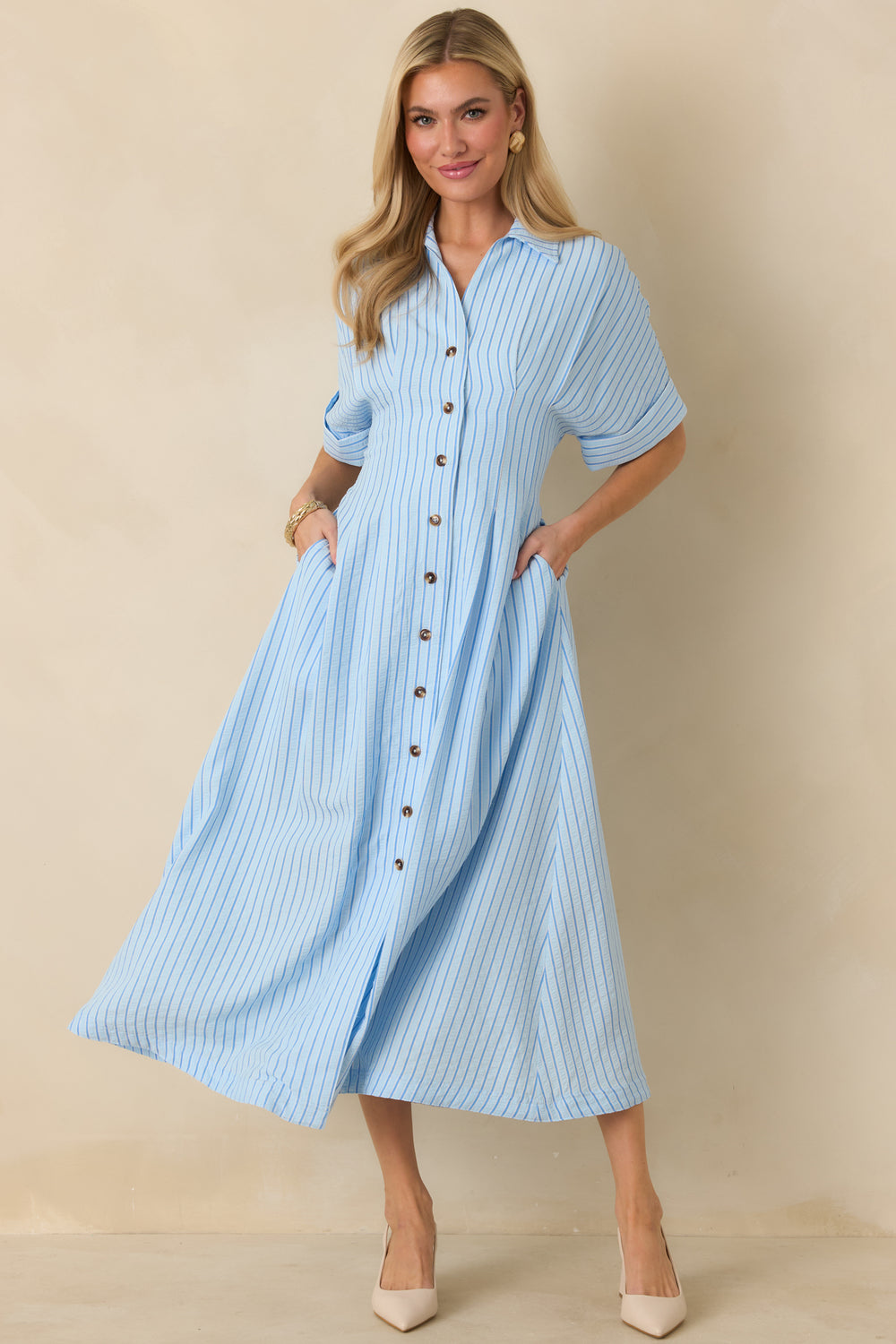 Front-View-Blue-Striped-Maxi-Shirt-Dress-Collar-Button-Front
