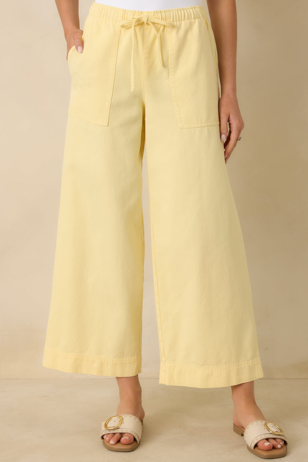 Front-Yellow-Wide-Leg-Pants-Adjustable-Drawstring-Elastic-Waistband
