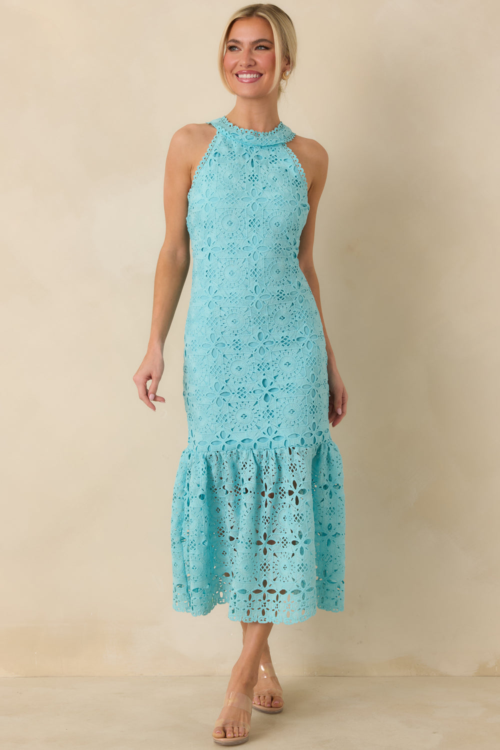 Full-Front-Horizon-Blue-Maxi-Dress-Halter-Embroidery-Hem