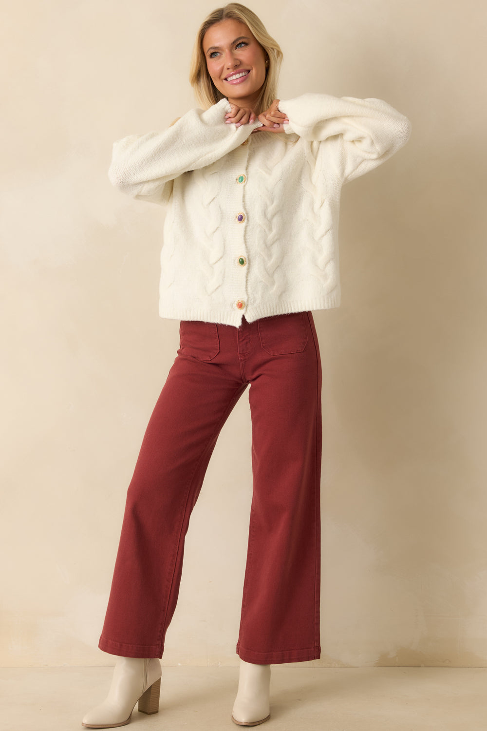 Full-Front-Ivory-Cable-Knit-Cardigan-Colorful-Buttons