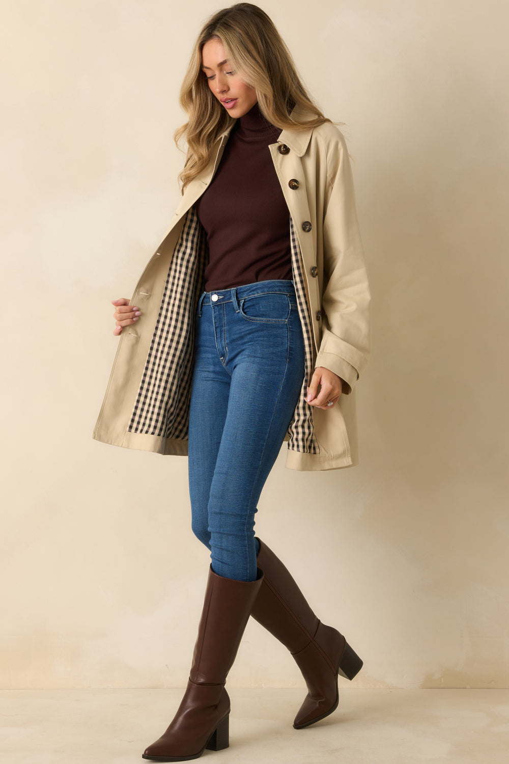 Full-Length-View-Beige-Trench-Coat-Structured-Design-Classic-Finish