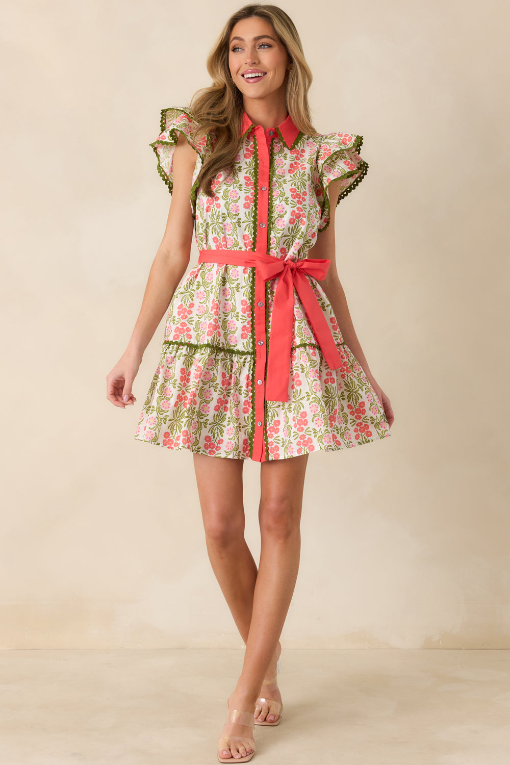 Full-View-Of-The-Coral-Pink-Floral-Mini-Dress