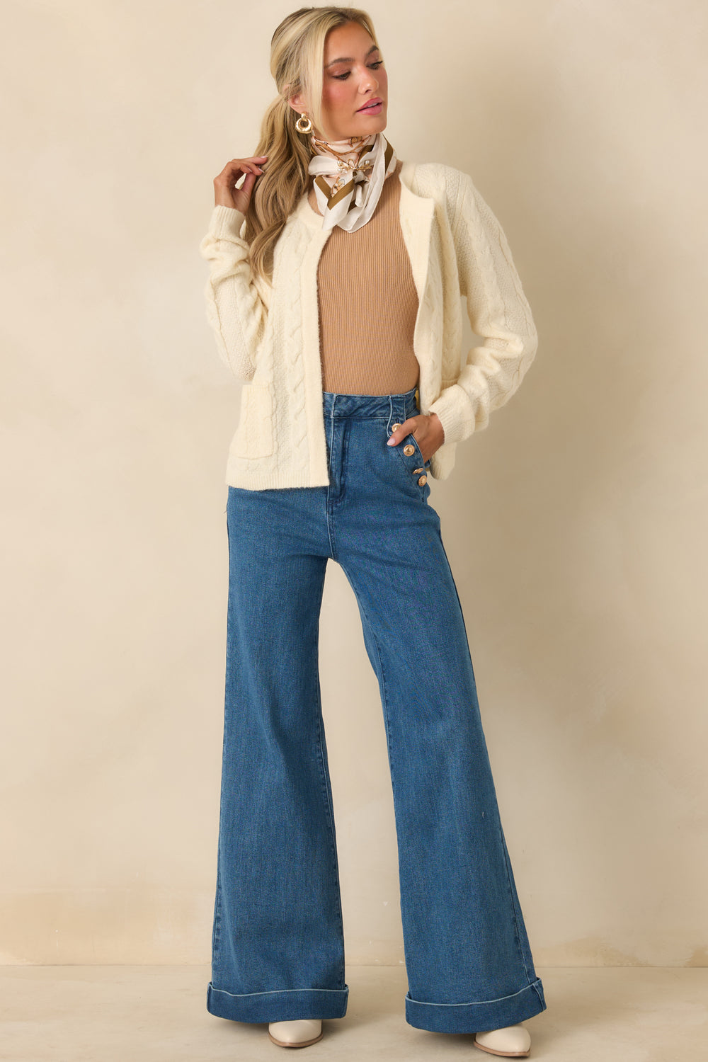 Ivory-Cable-Knit-Cardigan-With-Open-Front-Design