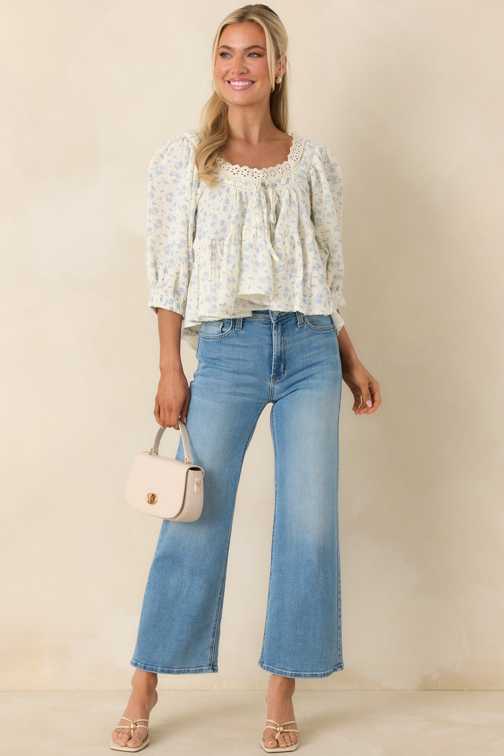 Ivory-Cotton-Blouse-With-Dainty-Blue-Floral-Print-And-Scalloped-Eyelet-Trim
