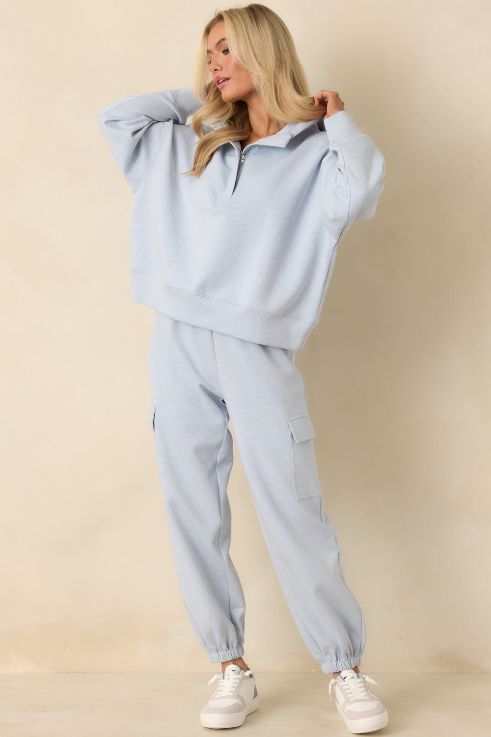 Light-Heather-Blue-Hoodie-With-Partial-Zip-Neckline