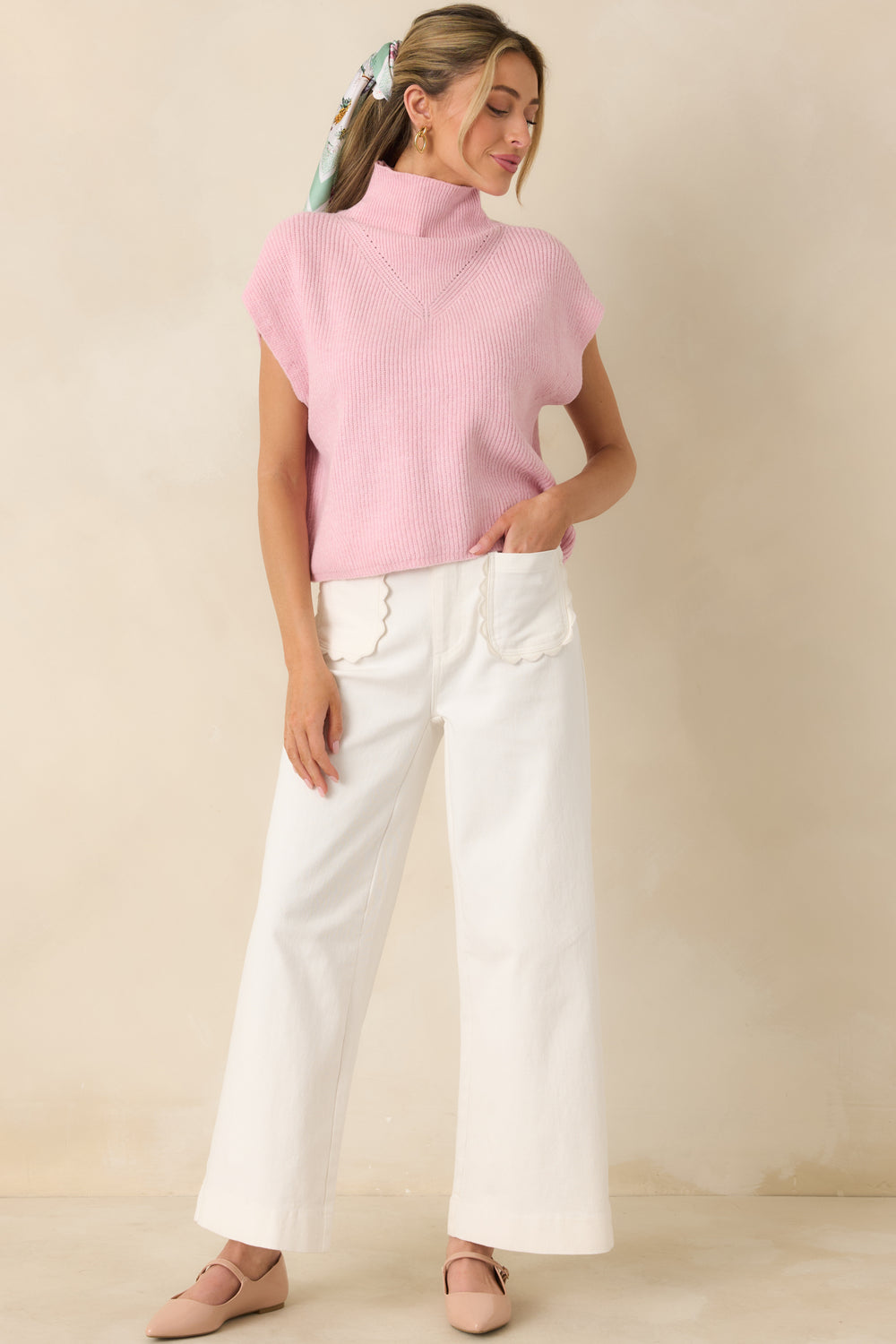 Light-Pink-Ribbed-Knit-Sweater-Featuring-Soft-Cap-Sleeves
