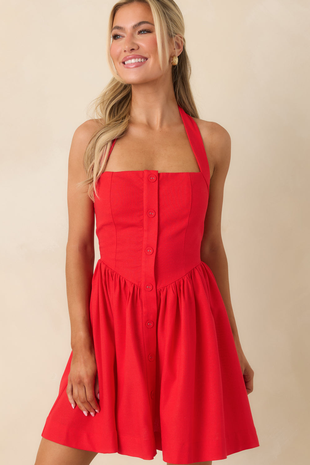 Midsection-Crop-Of-Mini-Dress-Showing-Button-Front-Bodice