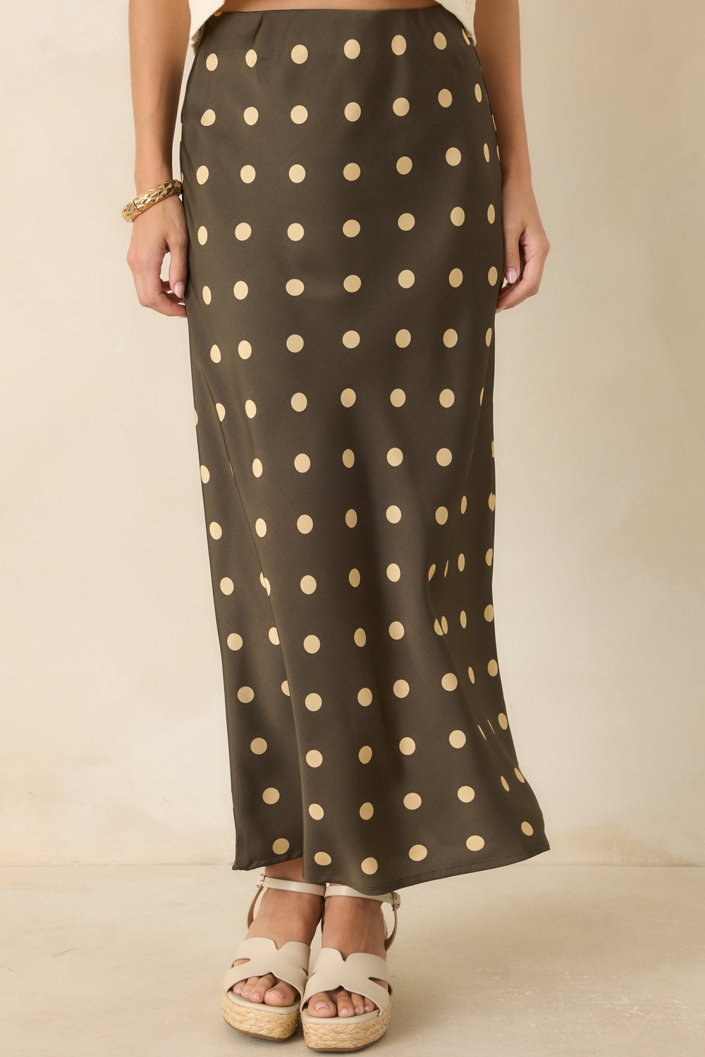 Moss-Green-Satin-Draped-Skirt-Detail