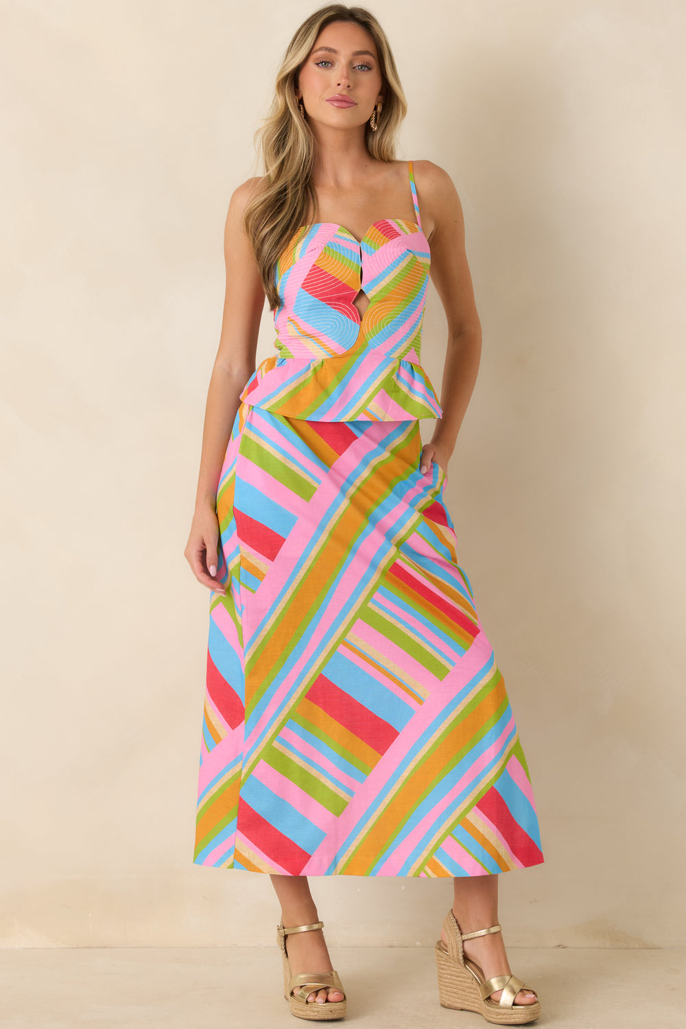 Multi-Geometric-Cotton-Linen-Peplum-Top