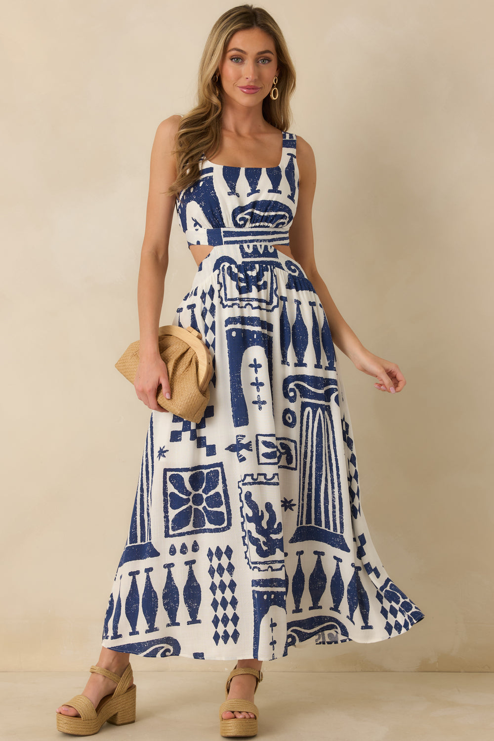 Navy-And-White-Maxi-Dress-With-Flowing-Full-Length-Skirt