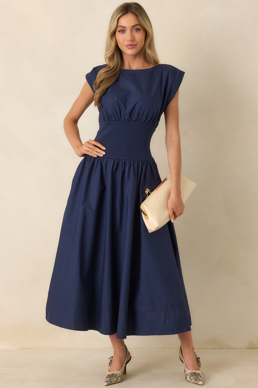 Navy-Blue-Midi-Dress-With-A-Wide-Boat-Neckline
