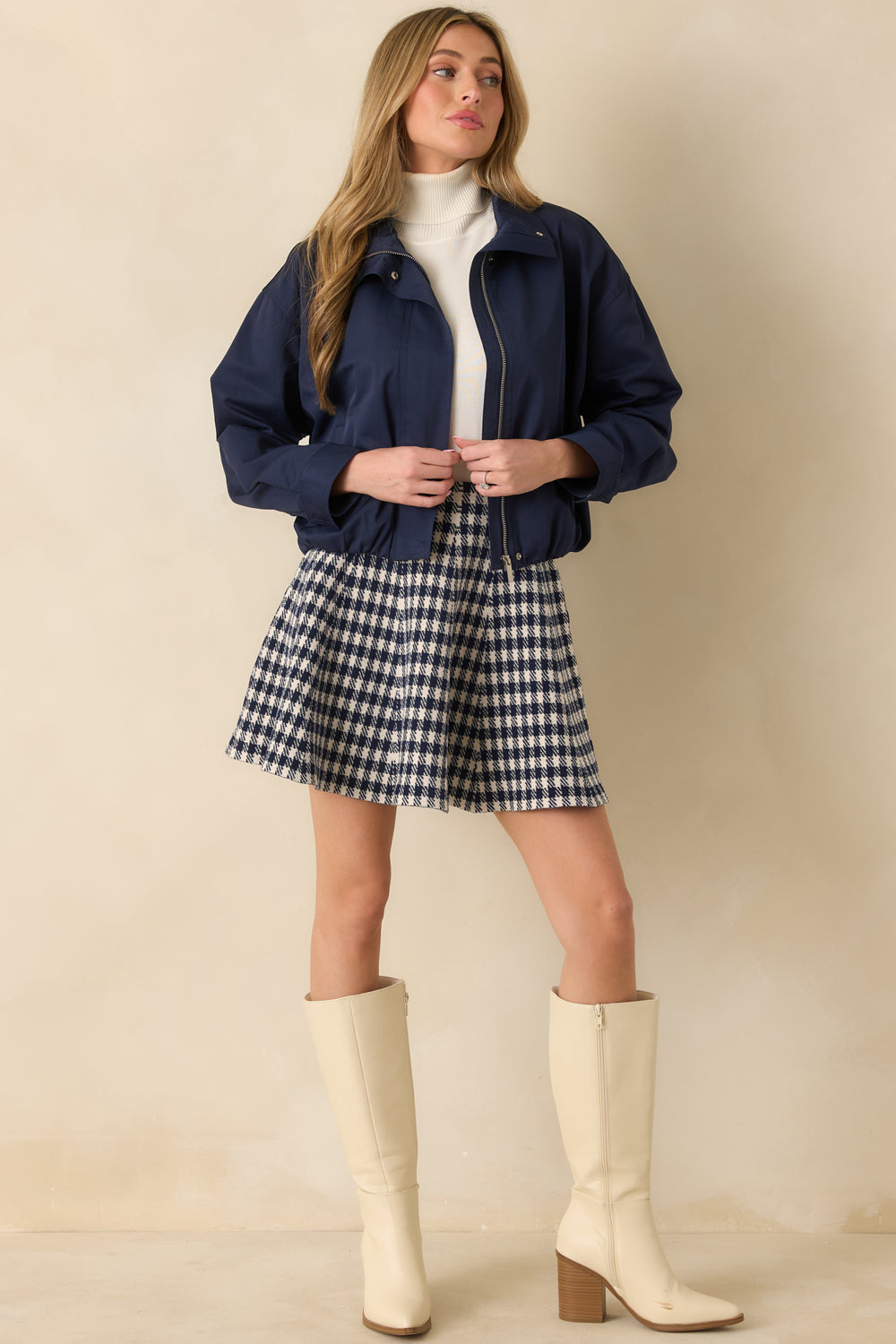 Navy-Bomber-Jacket-With-Zip-Closure-And-Stand-Collar