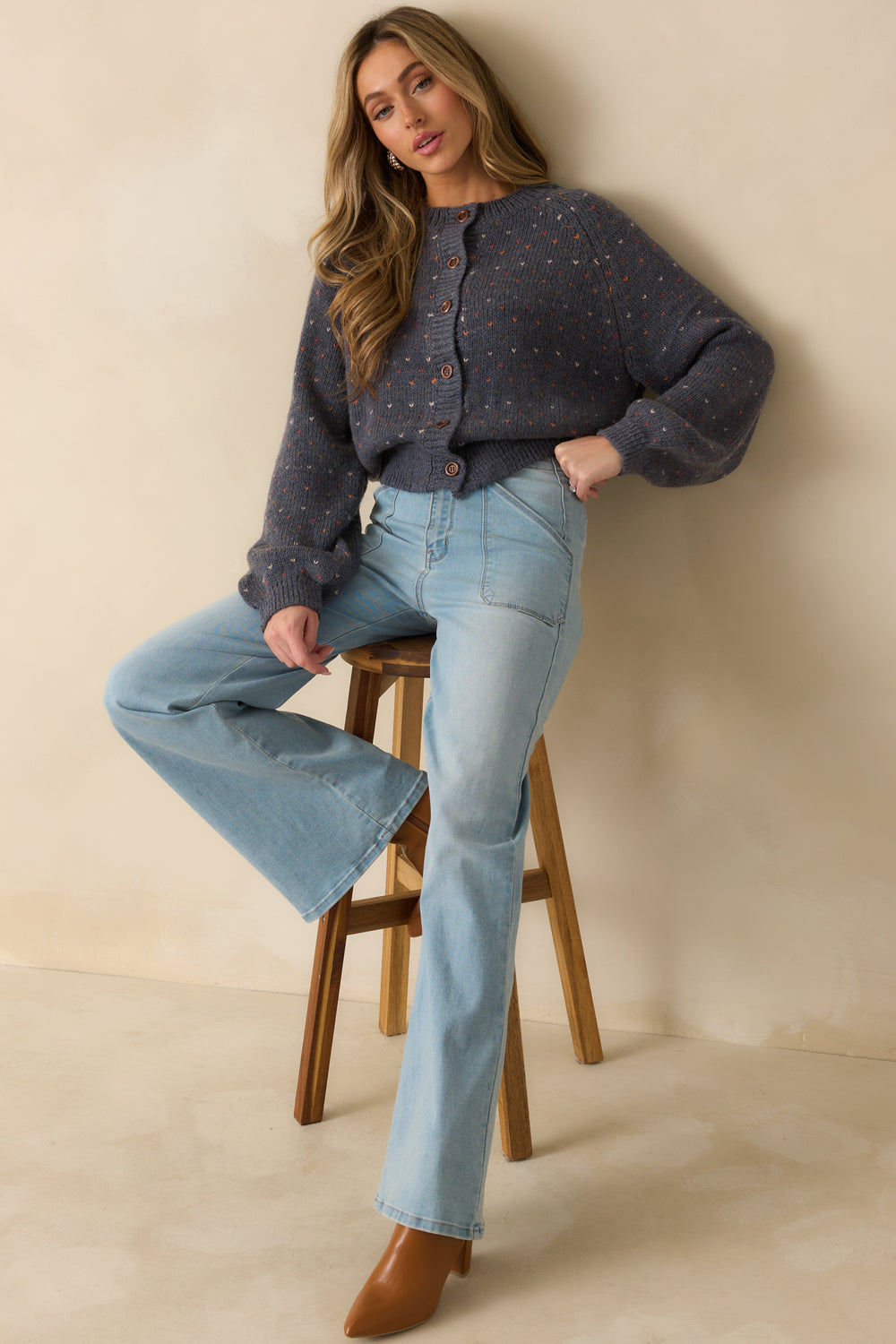 Navy-Heather-Cardigan-Front-View-Relaxed-Fit-Ribbed-Trim