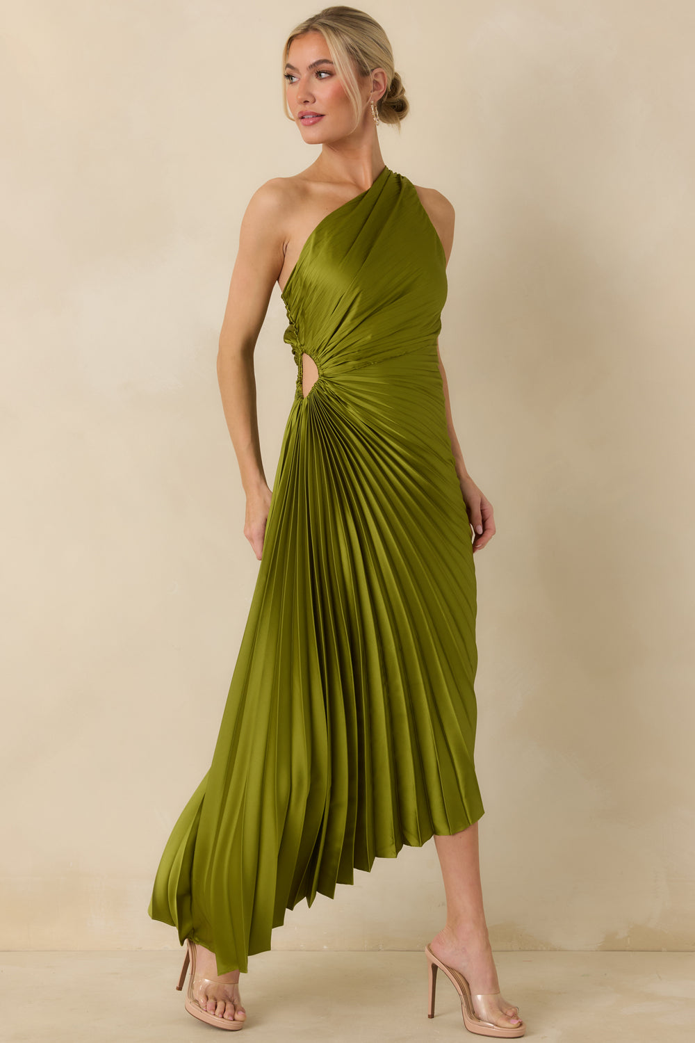 Olive-Green-Maxi-Dress-With-Asymmetric-One-Shoulder-Neckline