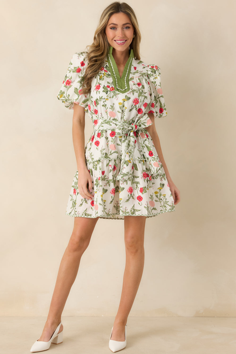 Olive-Green-Mini-Dress-Featuring-Puff-Short-Sleeves