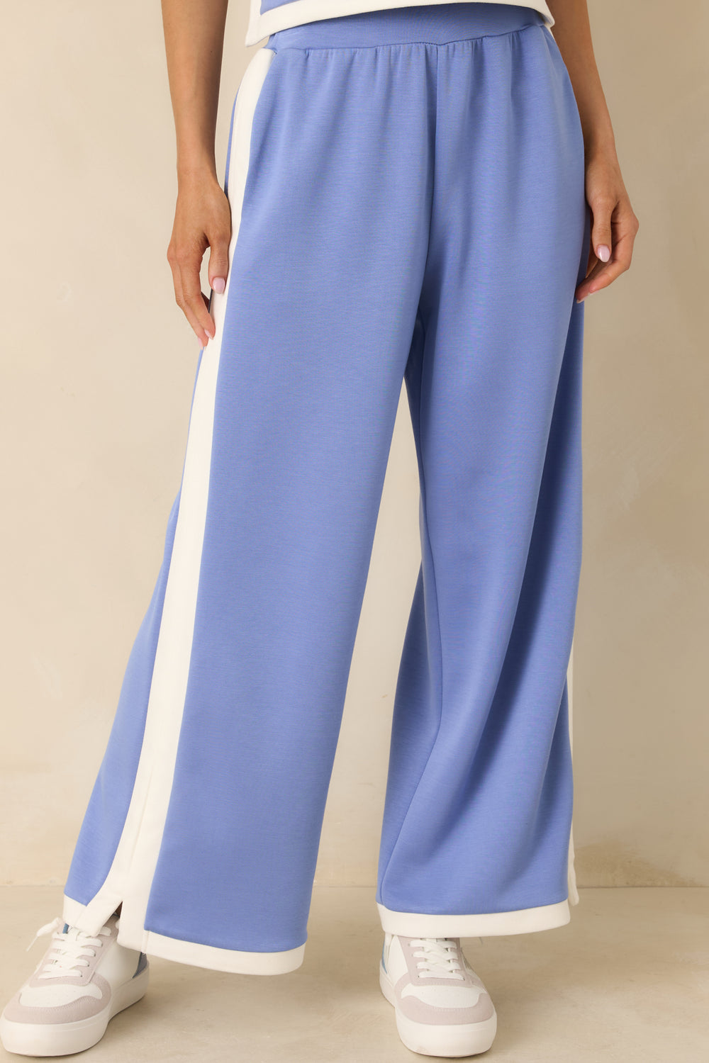 Periwinkle-Stretch-Knit-Fabric-With-Contrast-Trim-Along-The-Side