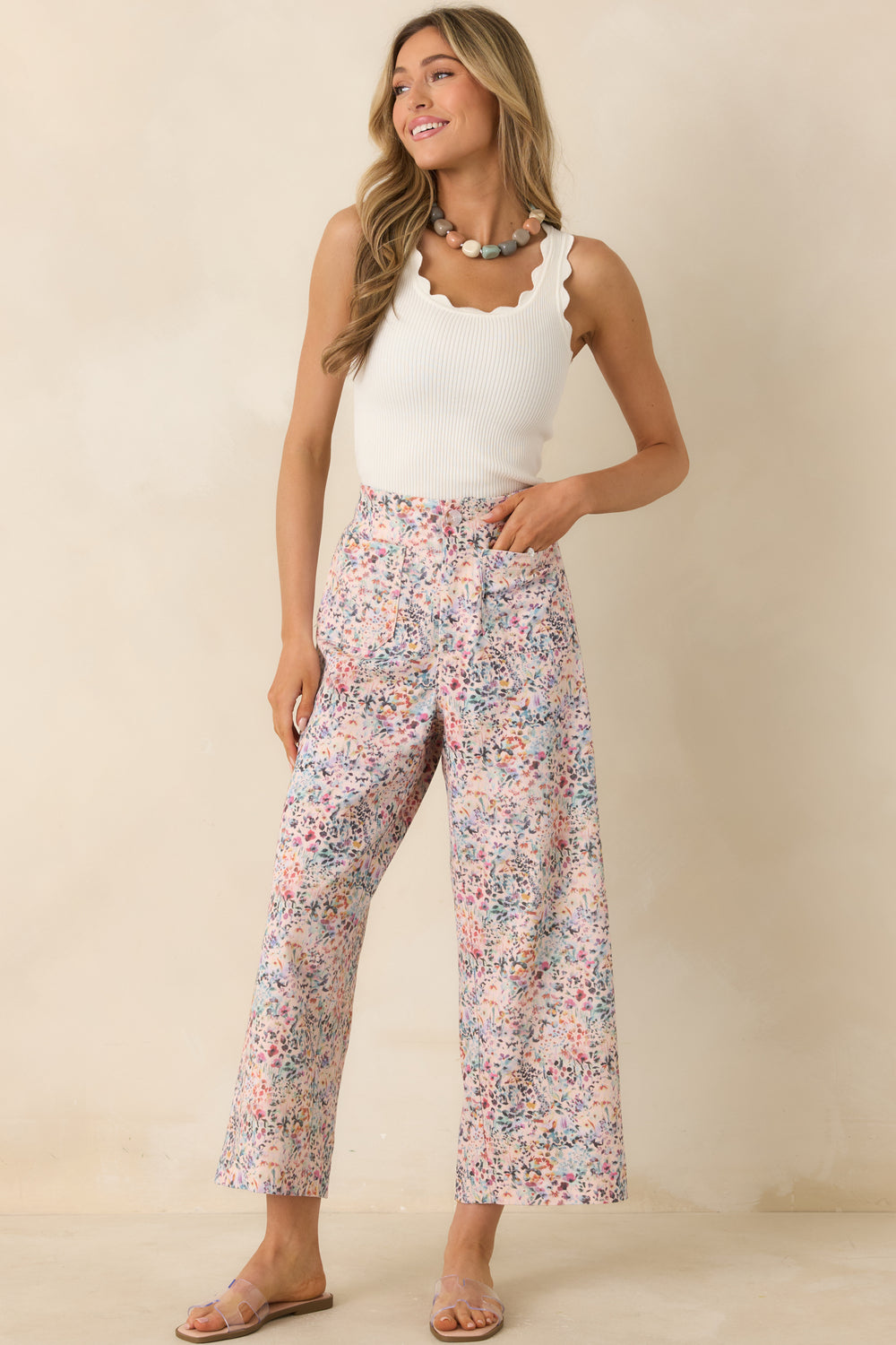 Pink-Floral-Cotton-Pants-With-Structured-Waistband-And-Relaxed-Silhouette