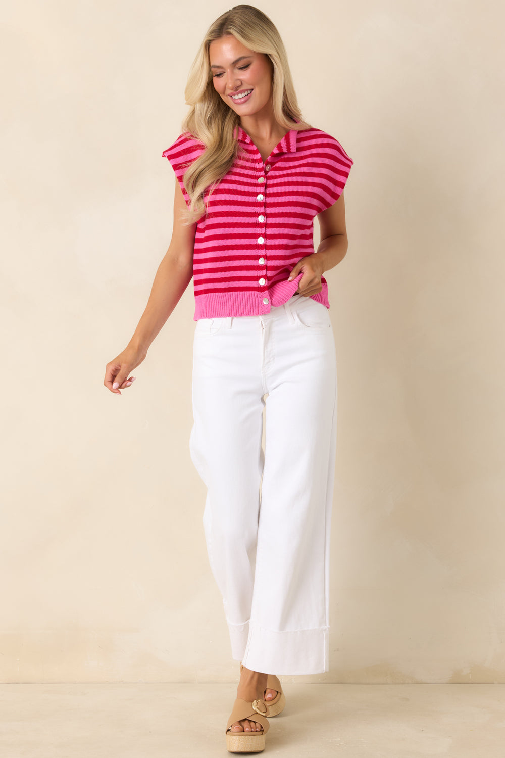 Red-Pink-Striped-Knit-Button-Top