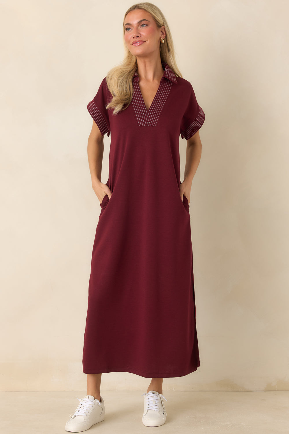 Relaxed-Fit-Dress-With-Collared-V-Neckline