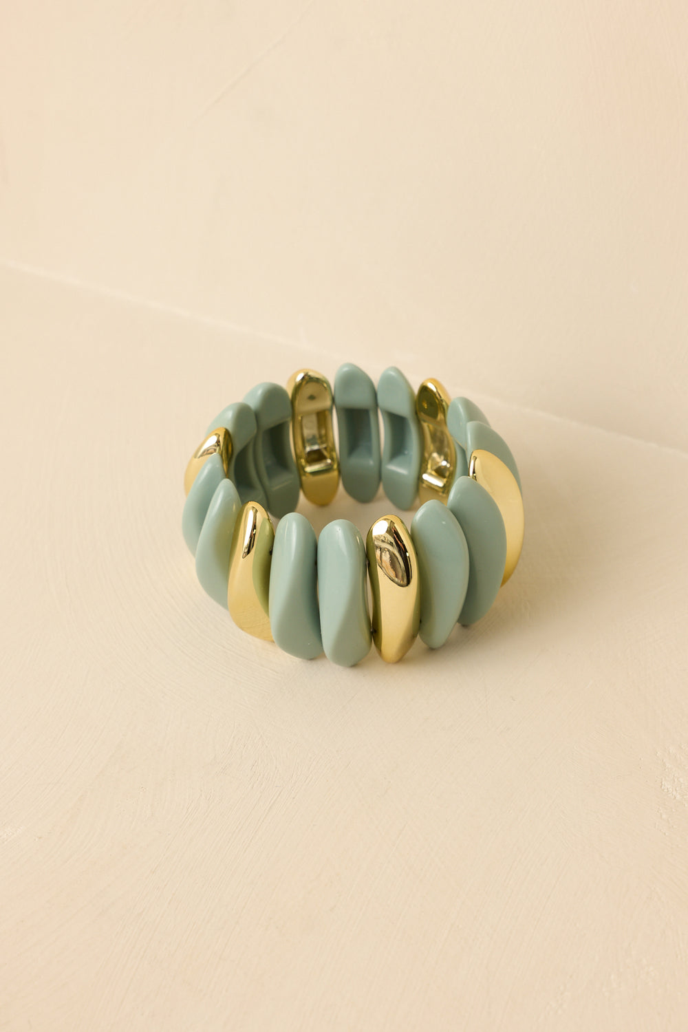 Sage-Green-Stretch-Bracelet-With-Gold-Accents