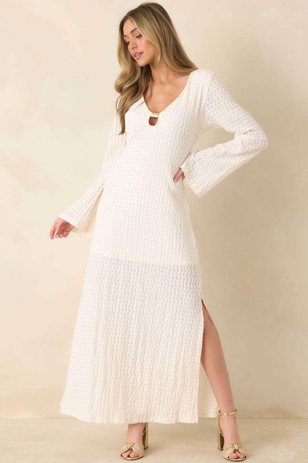 Semi-Sheer-Maxi-Dress-With-Long-Sleeves-And-Side-Slits
