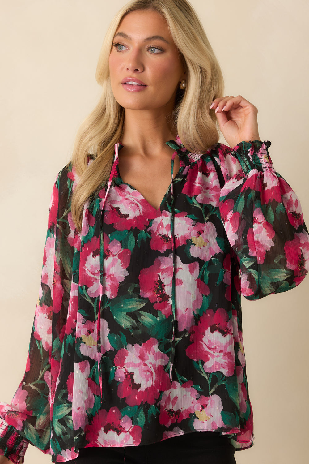 Sheer-Sleeve-Smocked-Cuff-Chiffon-Fabric-Close-Up