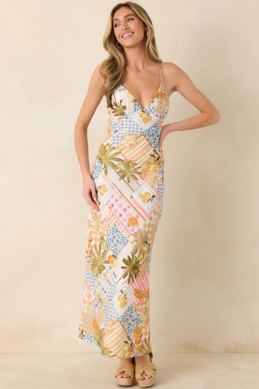 Slip-Dress-Featuring-A-Vibrant-Patchwork-Of-Citrus-Motifs