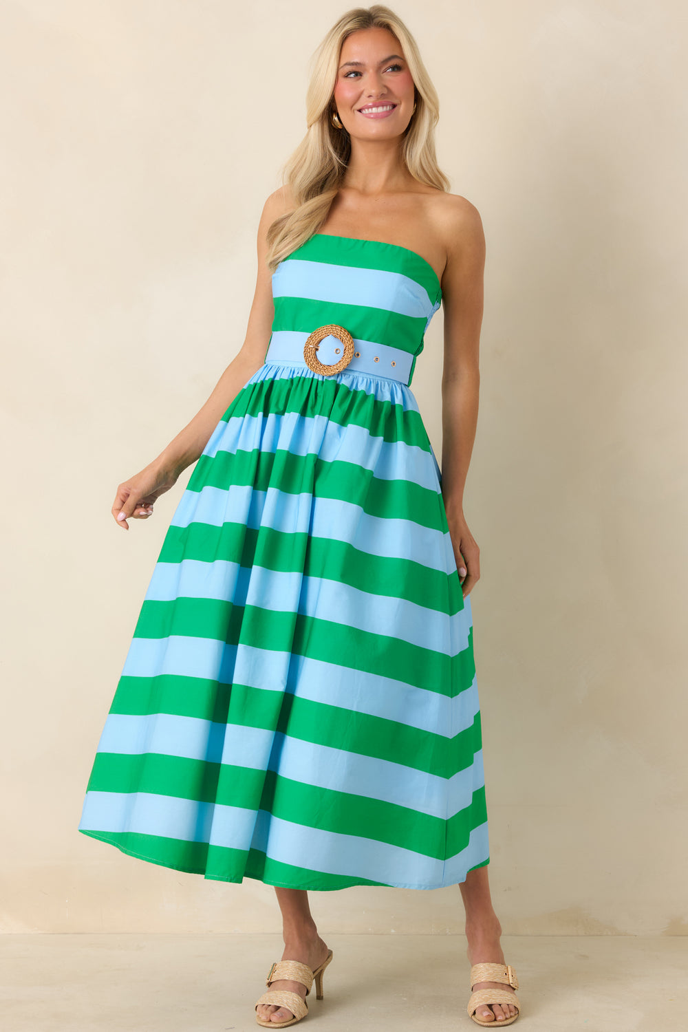 Strapless-Dress-With-Bold-Colorful-Stripes-And-Structured-Bodice