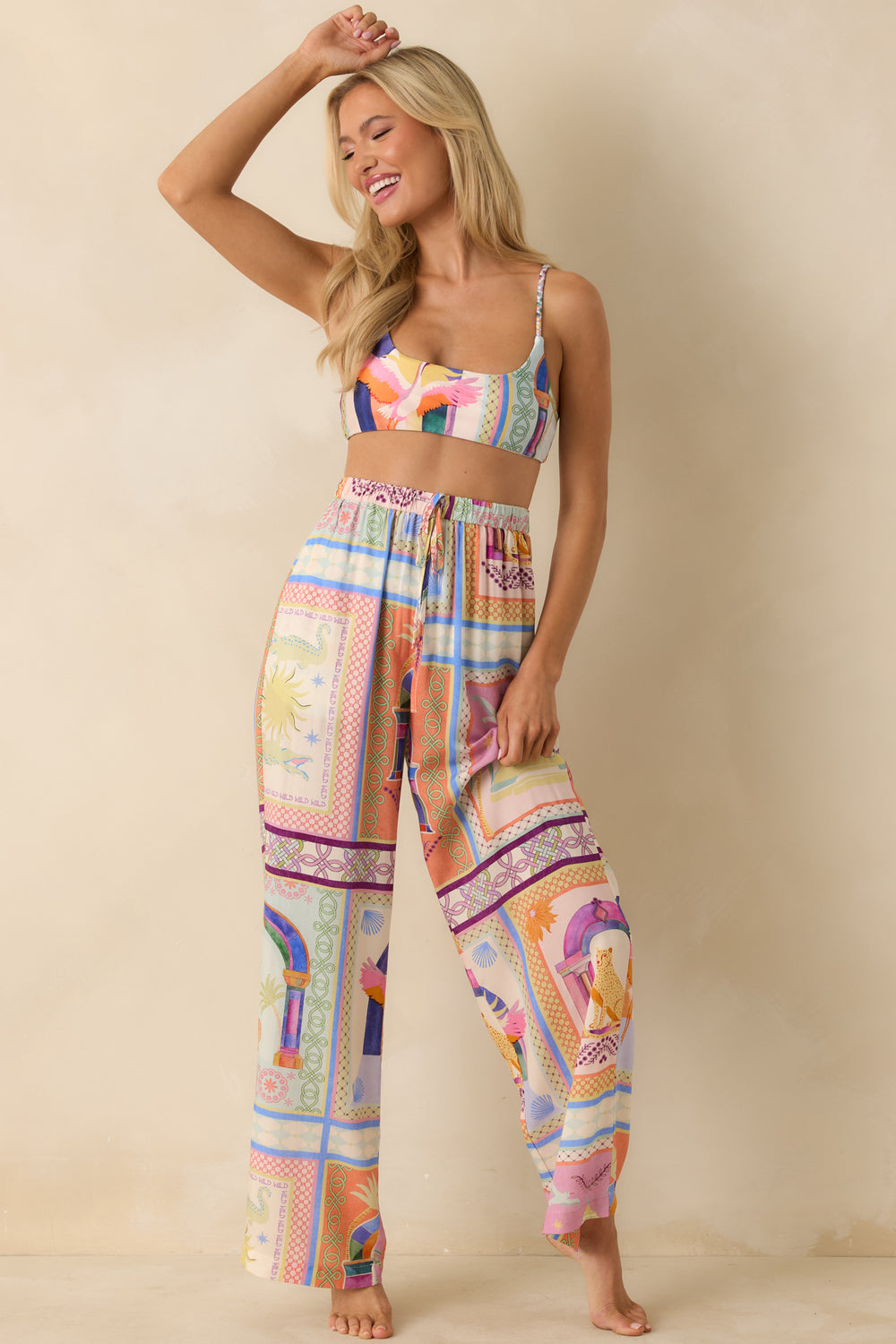 Tropical-Multicolor-Pants-Breezy-Woven-Fabric-Wide-Leg