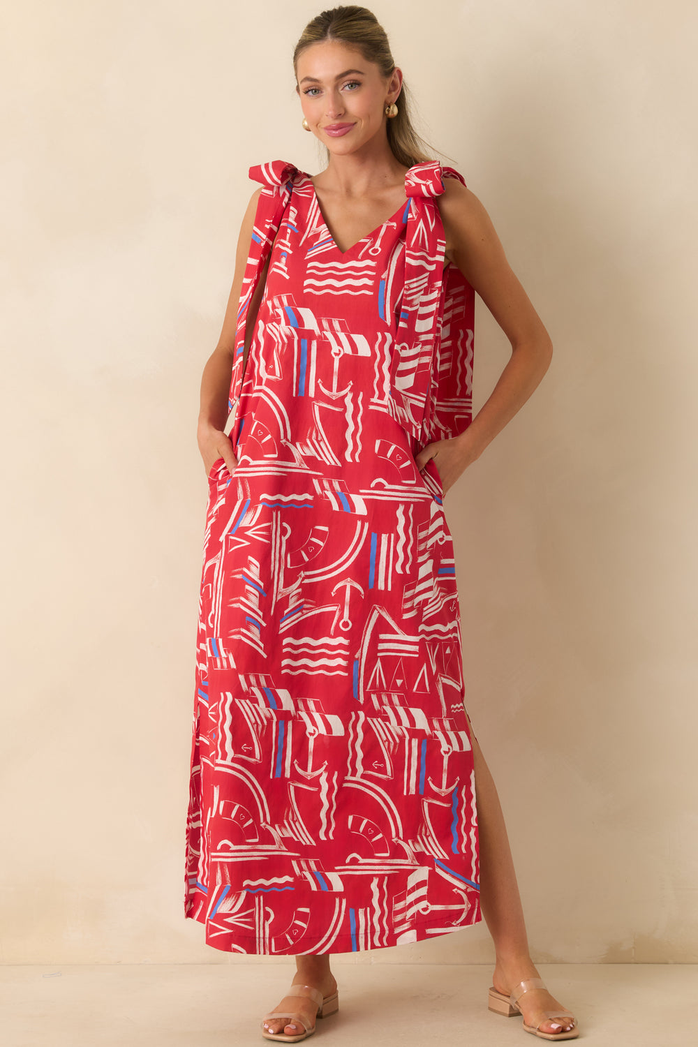 Yacht-Club-Print-Cotton-Maxi-Dress