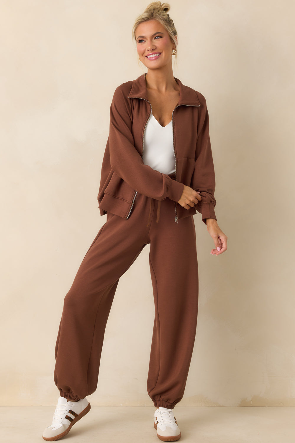 brown-zip-front-collared-jacket-full-body-front-view
